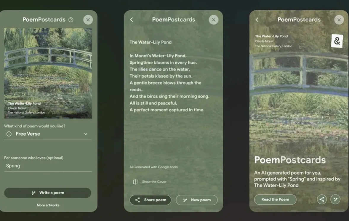 谷歌推出新工具   可以用人工智能生成詩歌明信片