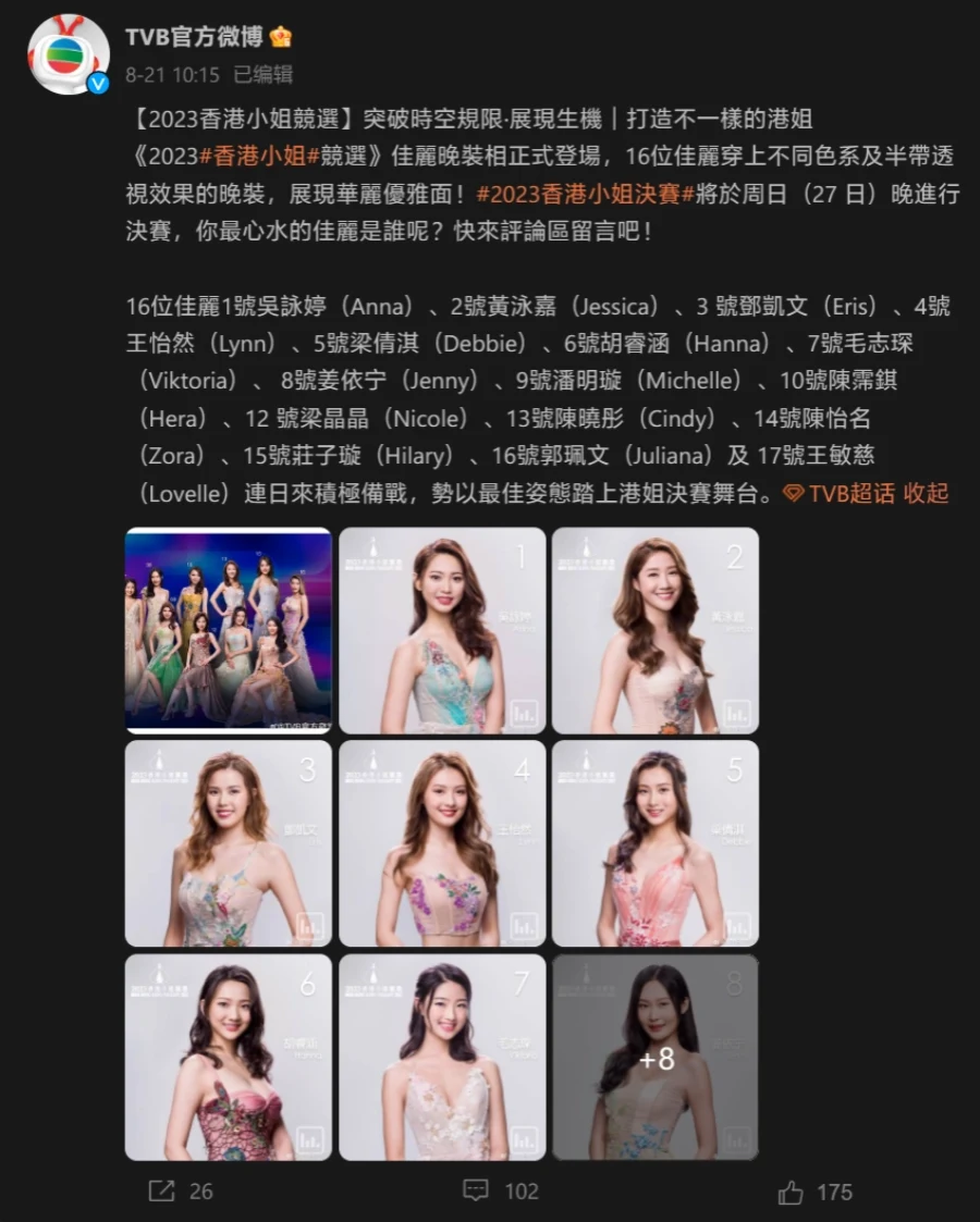 2023香港小姐决赛 TVB使用AI港姐司仪“陈婉嫣”