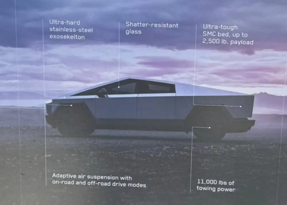 特斯拉Tesla Cybertruck皮卡数据公布 最大载货质量2500磅