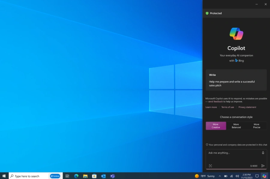 微软向使用Windows 10版本22H2推送了更新 带来了Copilot功能