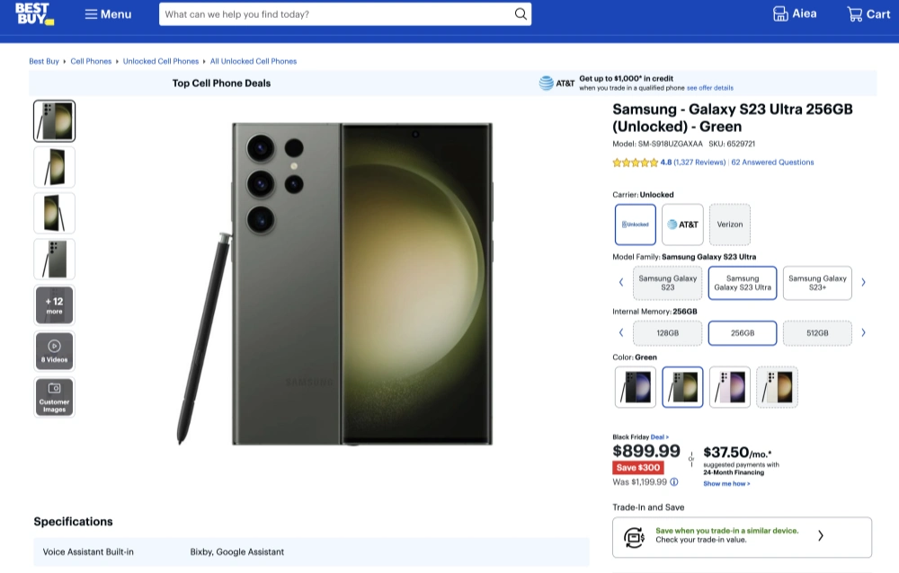 美国黑色星期五 Samsung Galaxy S23 Ultra无锁版怎么买，在哪买最划算？