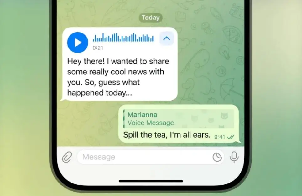 消息称Telegram现在向所有用户提供语音信息转录