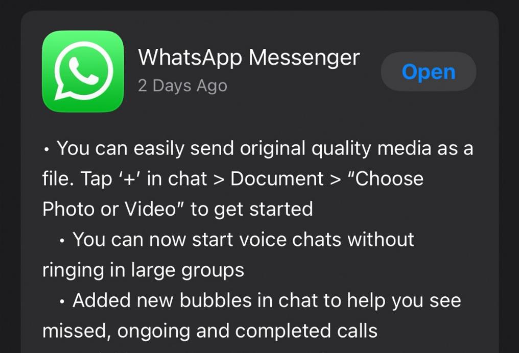 WhatsApp增加发送未压缩图像和视频选项