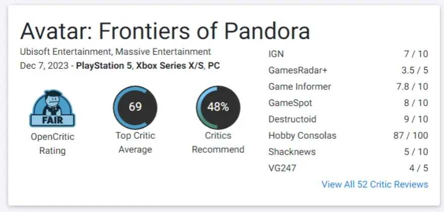 《阿凡达：潘多拉边境》游戏评论解禁：IGN评分7分，M站73%