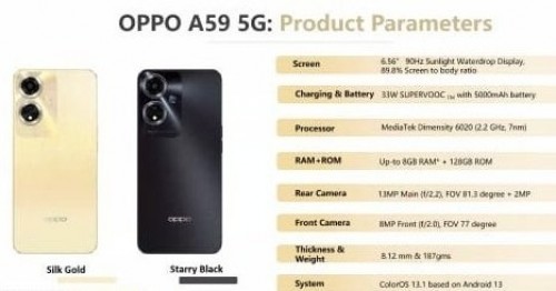 OPPO A59规格表泄露 支持5G连接并配备Dimensity 6020芯片组
