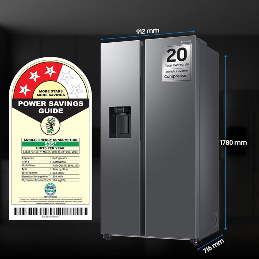 三星Samsung633L并排无霜冰箱在印度亚马逊可以省49810卢布，仅售102190卢布！
