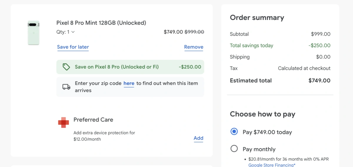 Pixel 8 Pro无锁版美国Google Store降价250美元，仅749美元即将恢复原价！