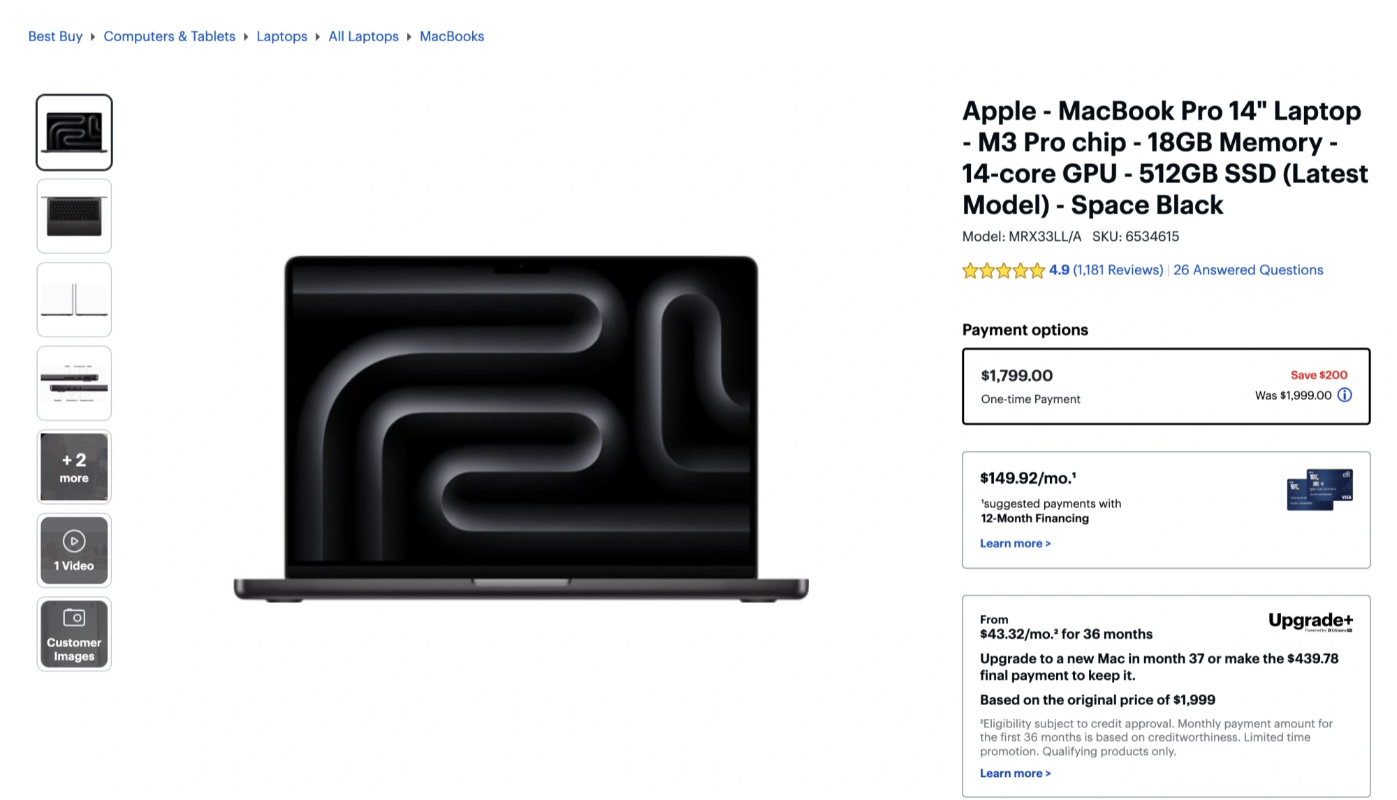BestBuy美国2024最新款MacBook Pro 14英寸笔记本电脑立省200美元！