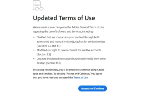 Adobe 新服务条款被指无法接受，用户所有项目可被免费访问且用于训练 AI