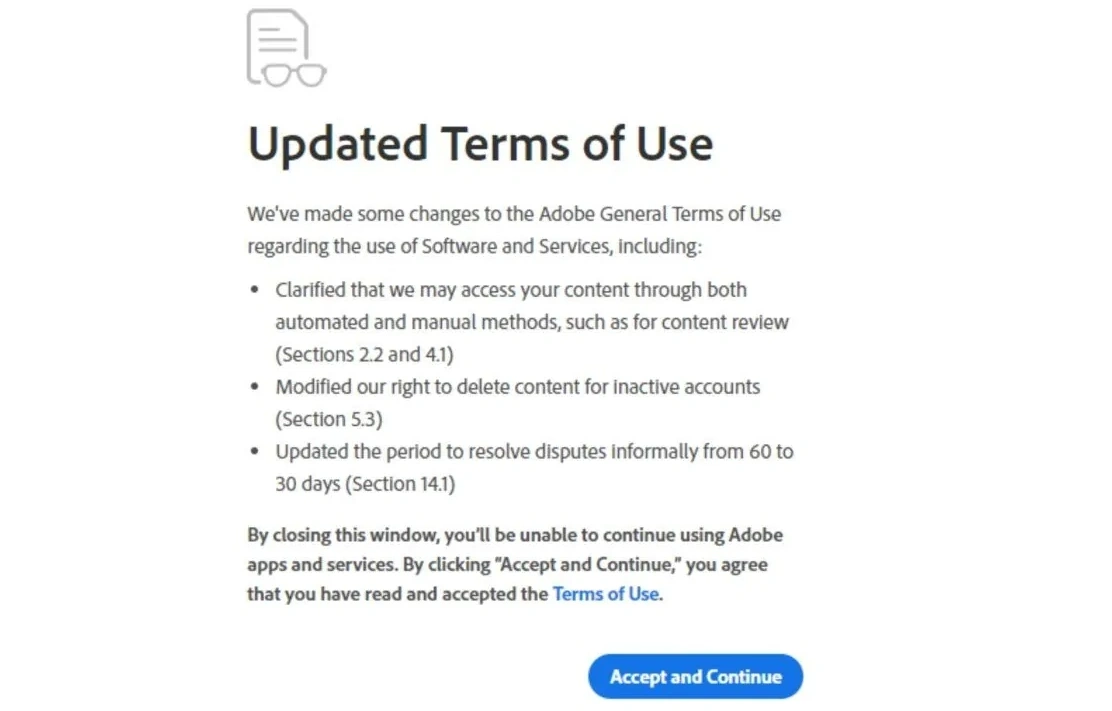 Adobe 新服務條款被指無法接受，用戶所有項目可被免費訪問且用于訓練 AI