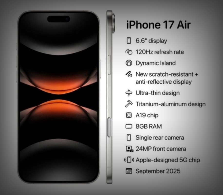 iPhone 17 Air參數(shù)爆料：超薄設(shè)計(jì)搭配強(qiáng)勁性能，或?qū)⒂诿髂?月發(fā)布