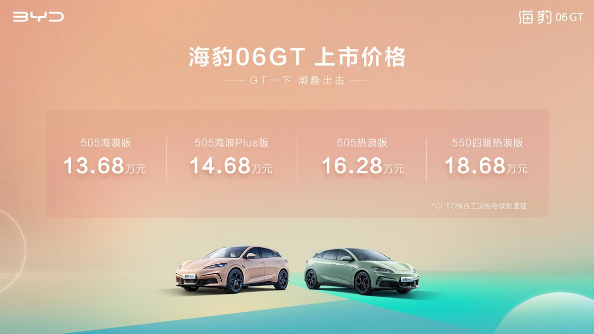 比亞迪海豹06GT正式上市   13.68萬元起解鎖年輕人第一臺(tái)GT