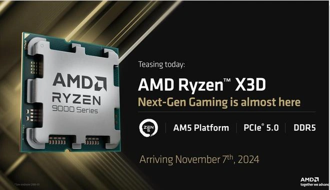 AMD官宣Ryzen 7 9800X3D：11月7日正式上市