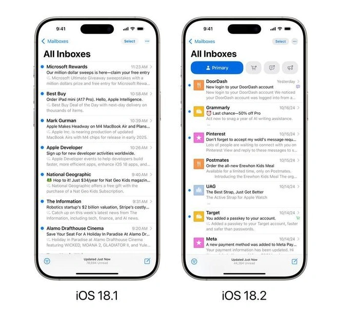 安排得明明白白：蘋果 iOS 18.2 郵件應(yīng)用引入 AI 智能分類功能