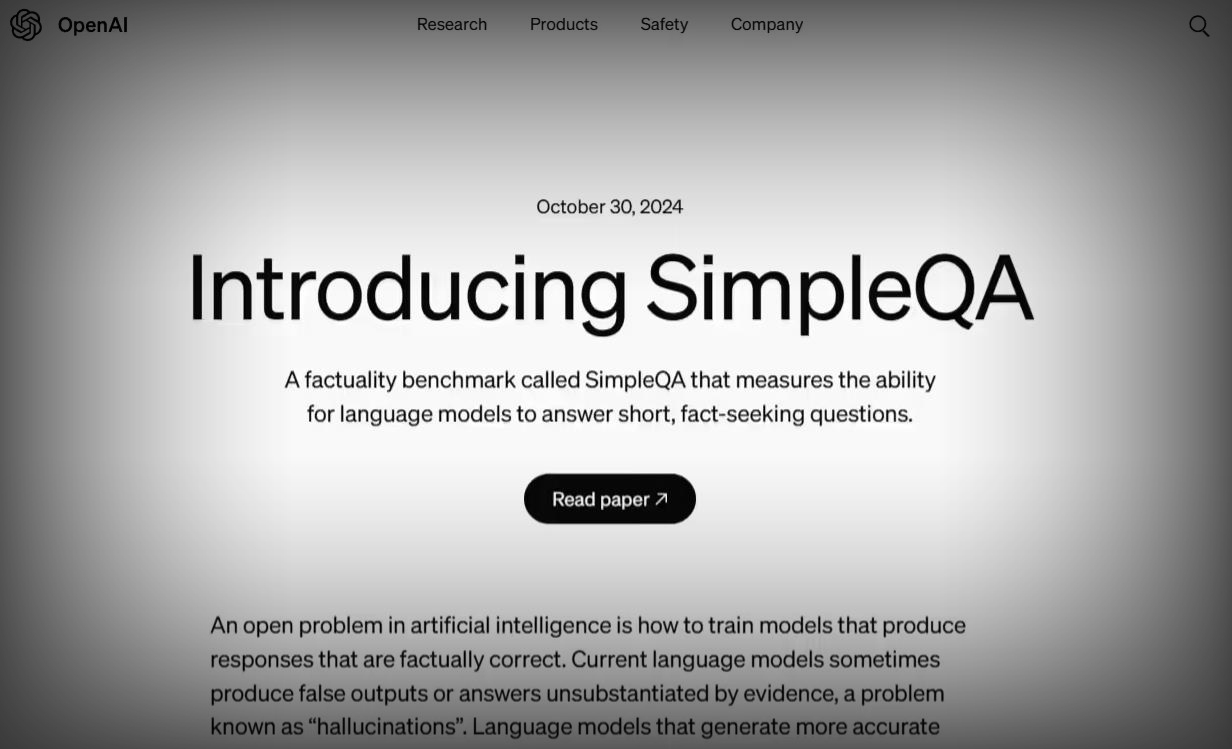 OpenAI推出SimpleQA基準，專治AI模型“胡言亂語”