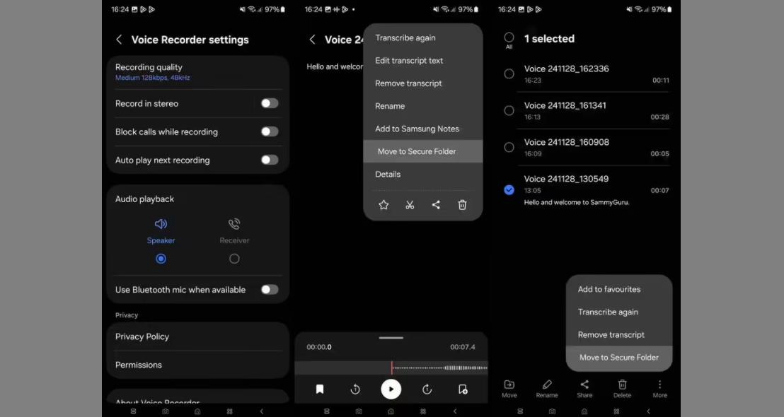 三星One UI 7.0錄音機應(yīng)用泄露：新增安全文件夾功能