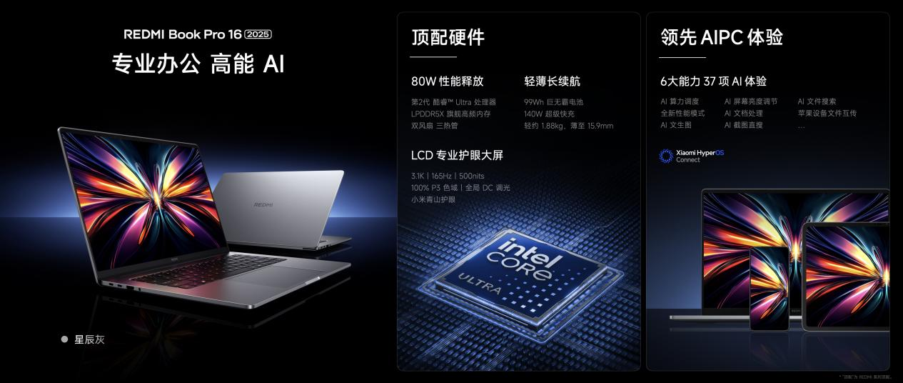 REDMI Book Pro 2025系列發(fā)布，第二代酷睿 Ultra平臺， 國補4559.2起